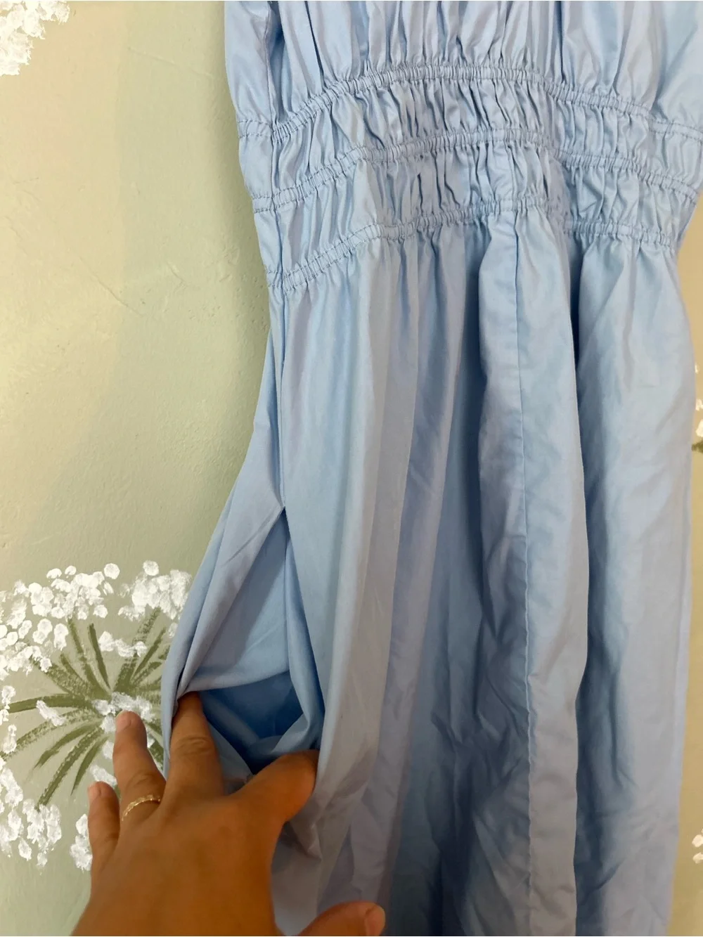 Light Blue Peasant Maxi Dress with Smocked Waist and pockets